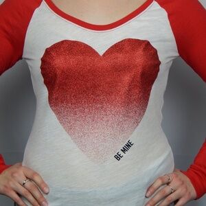 Long Sleeve T shirt with Red Heart By Pink Small